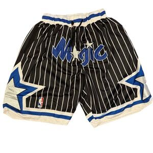 VTG 92 93 Orlando Magic Just Don Basketball Shorts Men L Black Pinstripe NBA USA